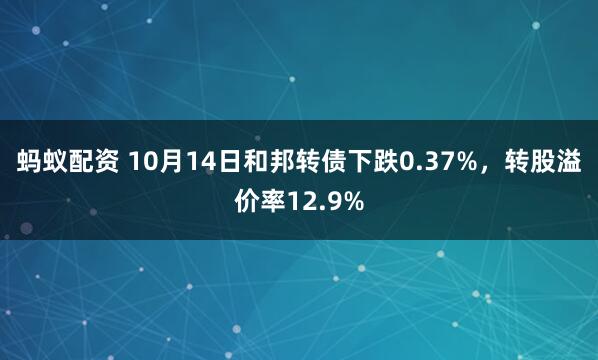 蚂蚁配资 10月14日和邦转债下跌0.37%，转股溢价率12.9%